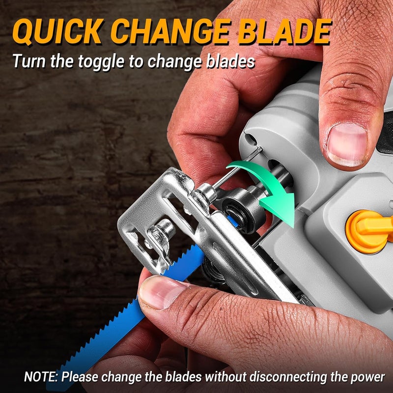 DEKOPRO Jig Saw Corded: Electric Jigsaw Tool Power Jig Saws for Woodworking, Wood Cutter Hand Tool with 6 Variable Speed, 4 Orbital Settings, ±45° Bevel Cutting, Tool-less Blade Quick Release - Image 4